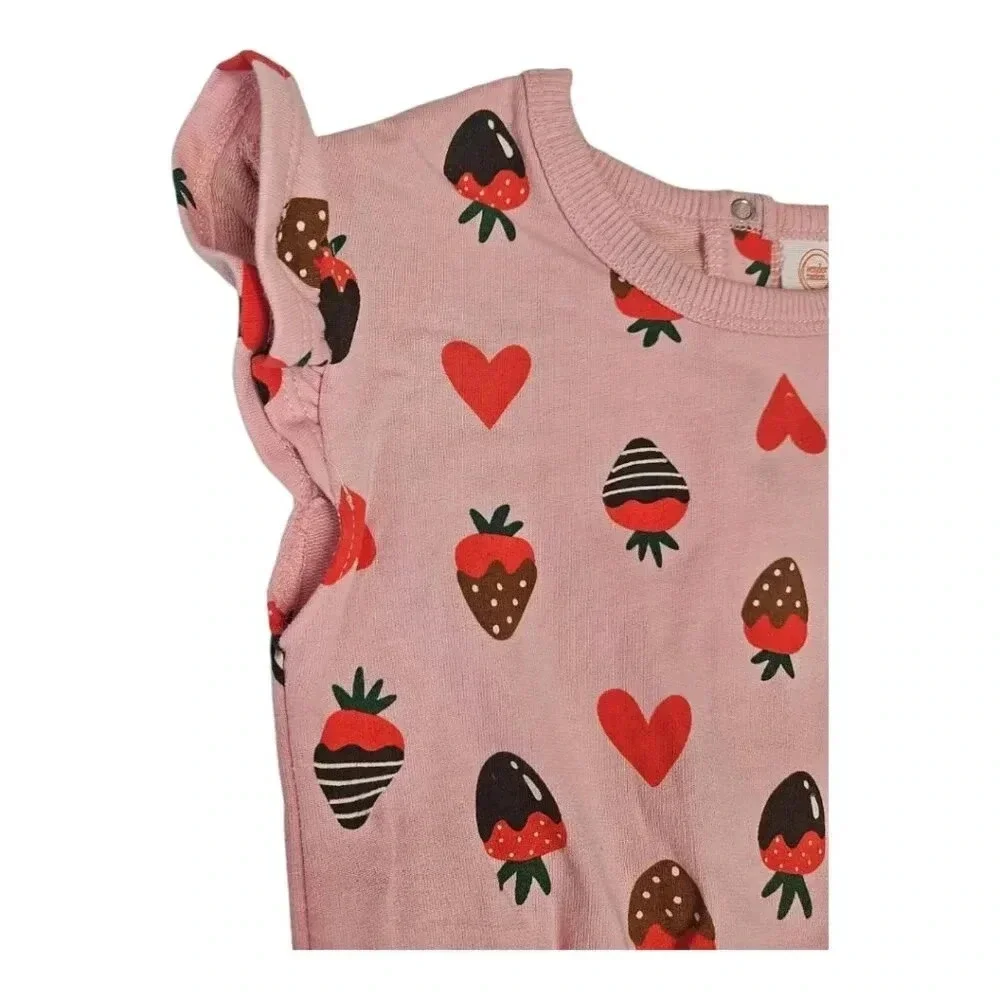 4T Toddler Girls Chocolate Strawberry Romper with Short Sleeves and POCKETS